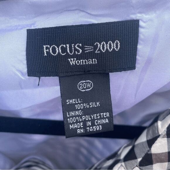 Focus 2000 Gingham Silk Black White Cropped Short Jacket Coat Plus Size 22W - Picture 2 of 7